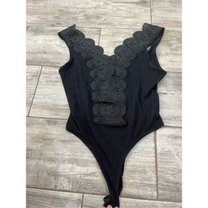 Lulu's Black Lace Detail Bodysuit